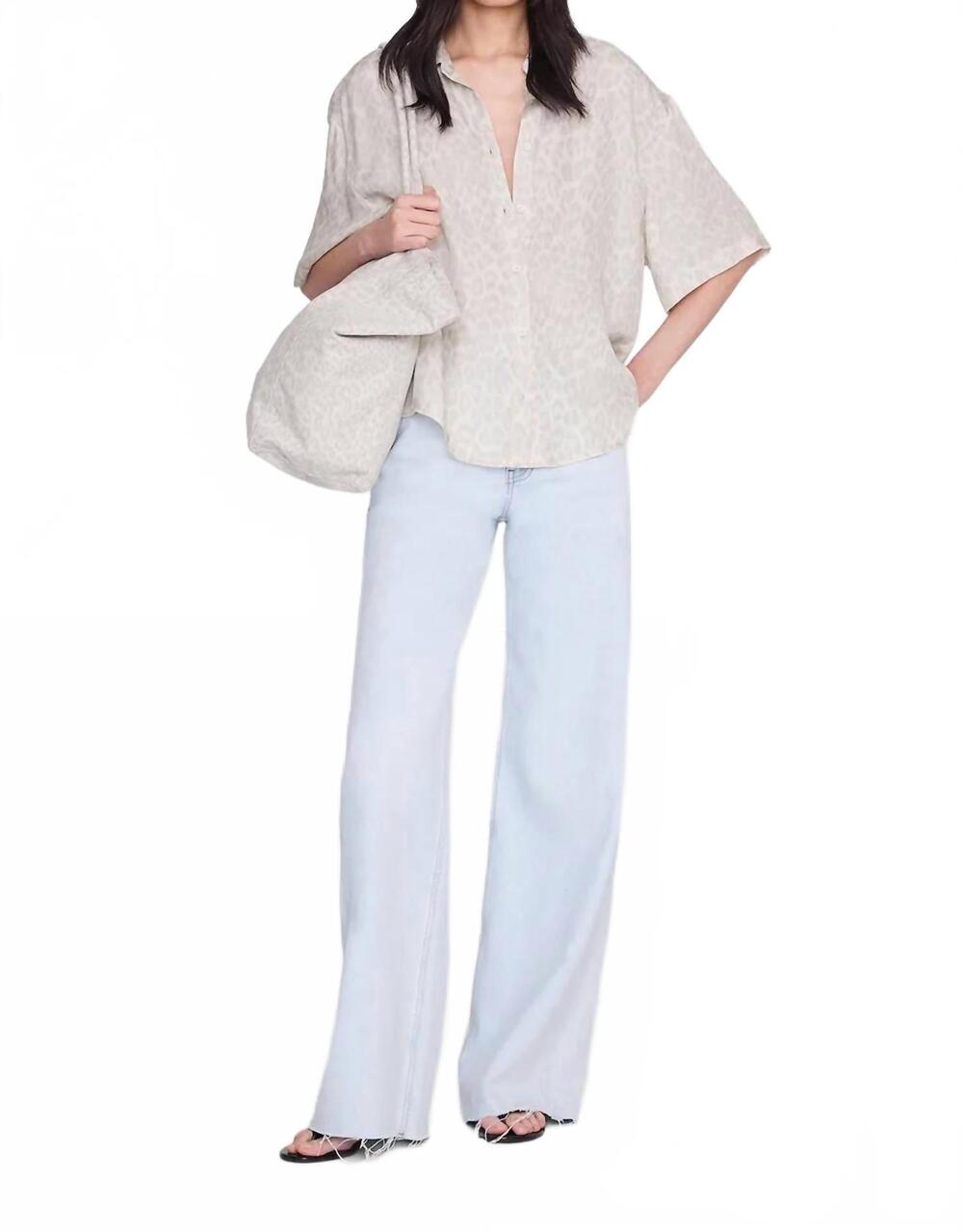 NEW ANINE BING coco shirt in white leopard